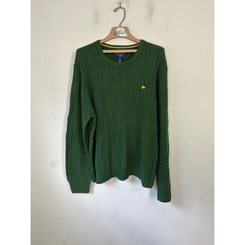 Aeropostale Mens XL Green Cable Knit Crew Neck Sweater Ramie Cotton Blend Logo